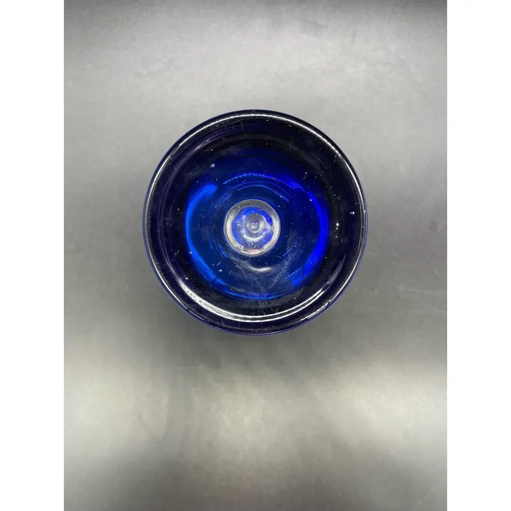 Block Crystal Cobalt Blue Hi Ball Old Fashion Cocktail Glass Controlled Bubble